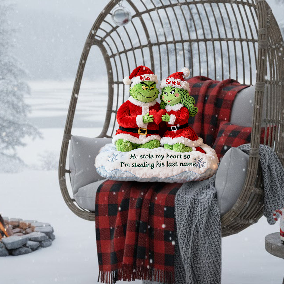 He Steal My Heart - Personalized Stole Christmas Faux Fur Shaped Pillow