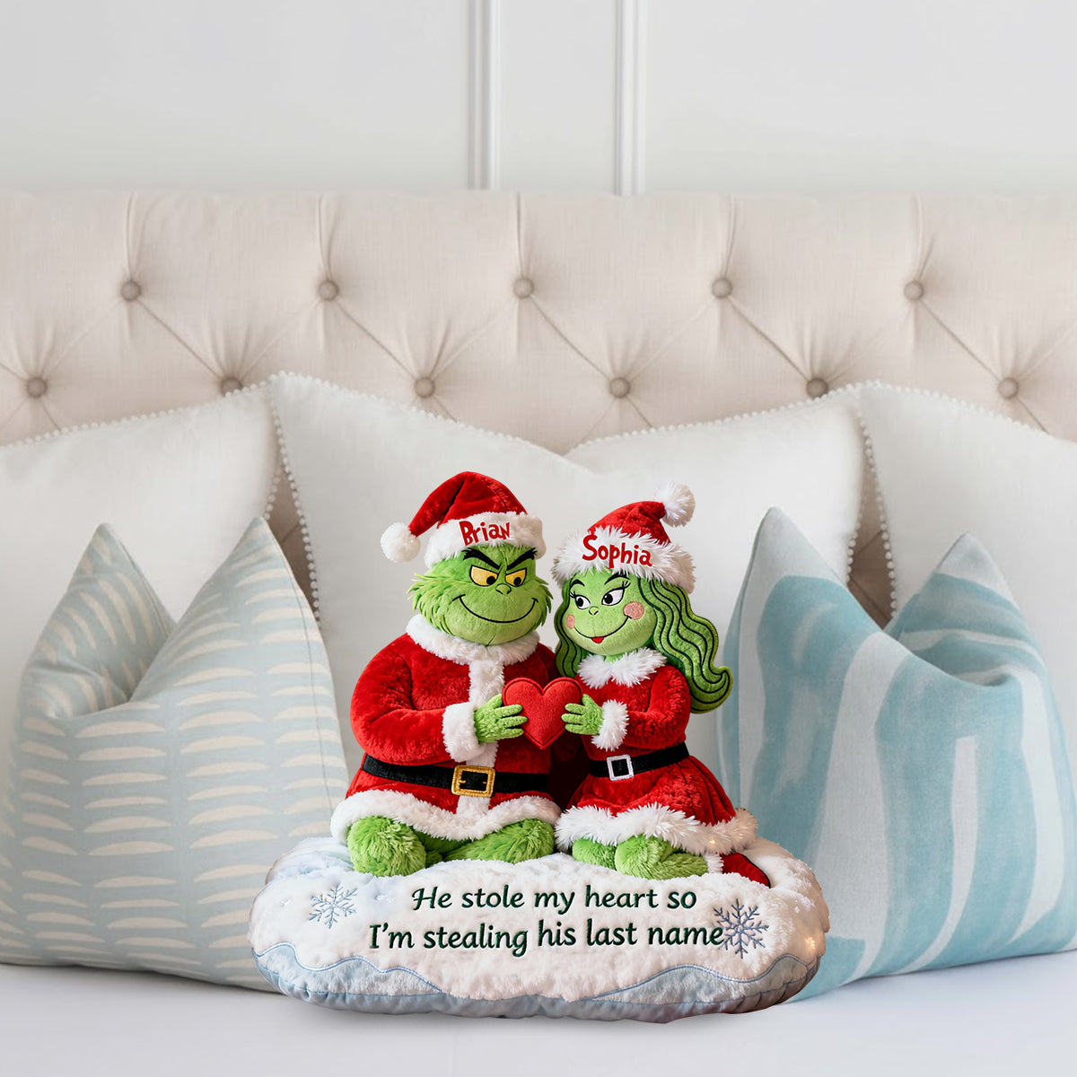 He Steal My Heart - Personalized Stole Christmas Faux Fur Shaped Pillow