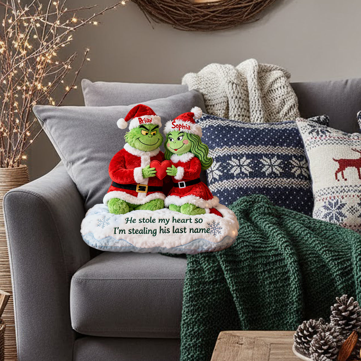 He Steal My Heart - Personalized Stole Christmas Faux Fur Shaped Pillow