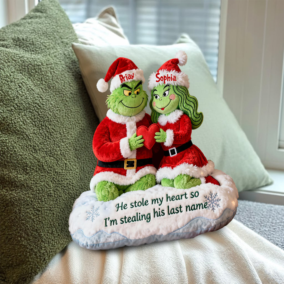 He Steal My Heart - Personalized Stole Christmas Faux Fur Shaped Pillow
