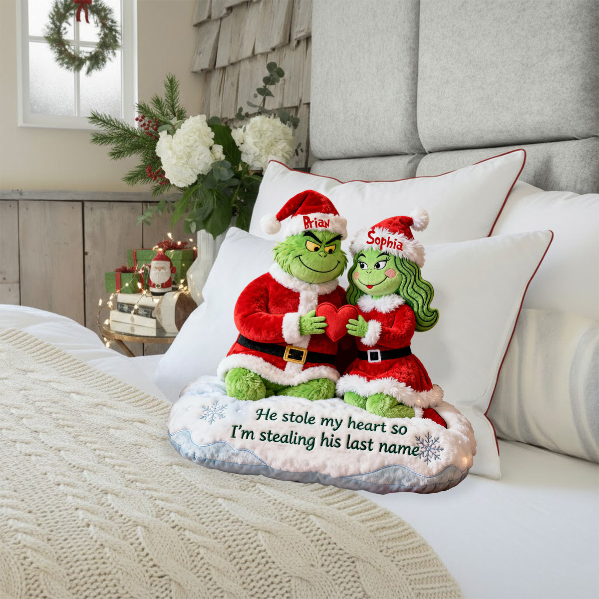 He Steal My Heart - Personalized Stole Christmas Faux Fur Shaped Pillow
