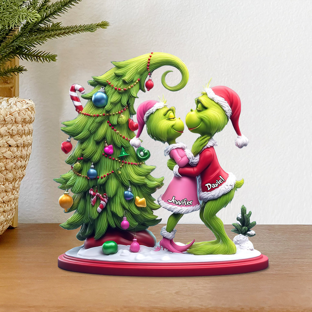 Couple Joyeux Grinchmas - Étole de Noël personnalisée sur plaque acrylique en forme personnalisée