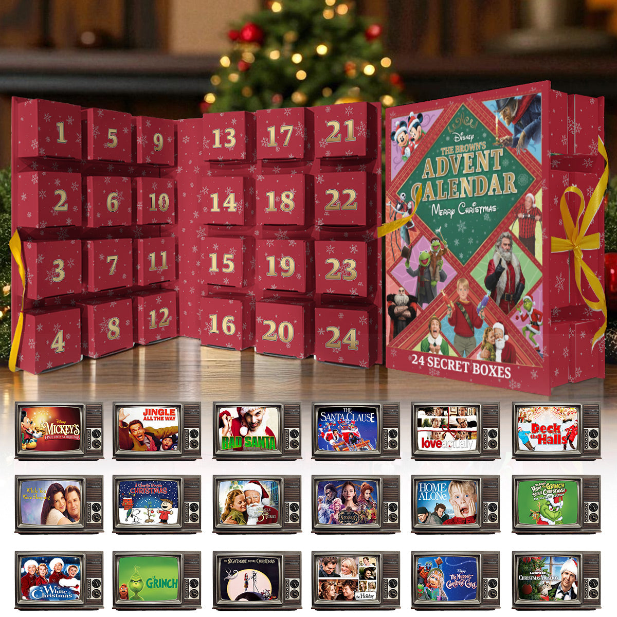 Christmas Movie Advent Calender - Personalized Christmas Folded Advent Calendar With Ornaments