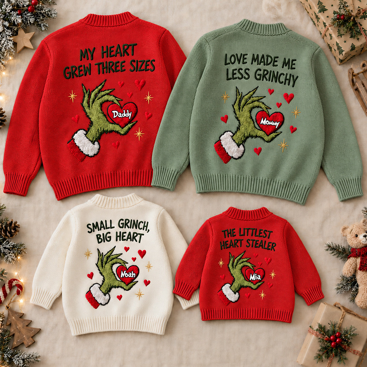 Hearts Growing Together - Personalized Stole Christmas Cardigan Sweater