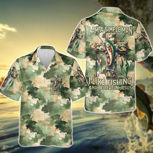 J'aime la pêche et je crois en Dieu - Chemise hawaïenne de pêche personnalisée