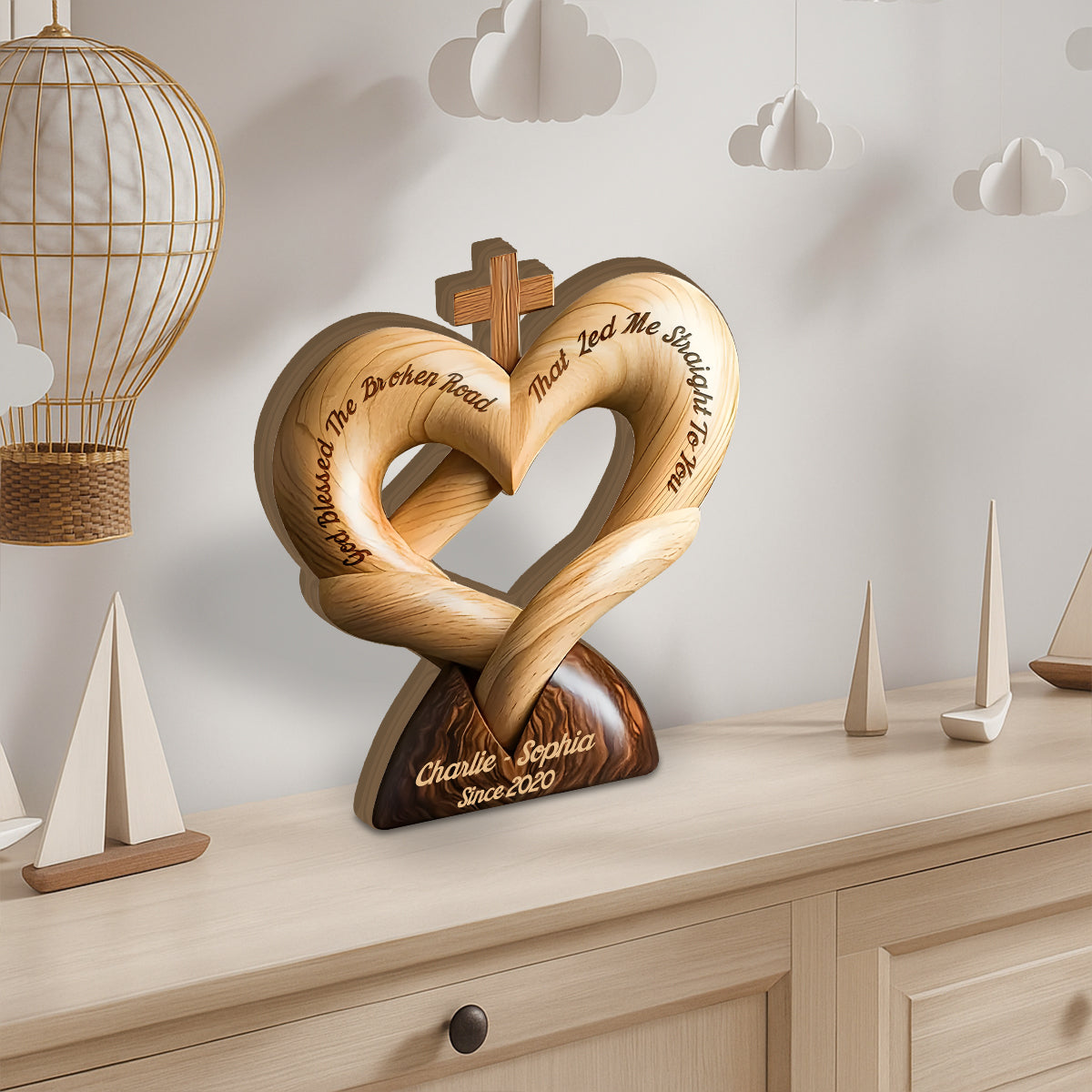 Que Dieu bénisse le chemin sinueux qui m'a mené jusqu'à toi - Plaque en bois personnalisée pour couple