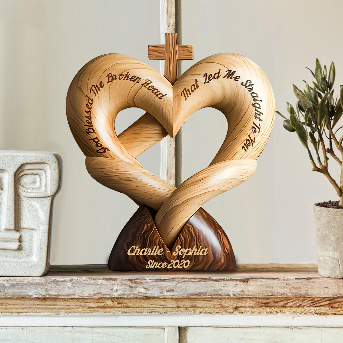 Que Dieu bénisse le chemin sinueux qui m'a mené jusqu'à toi - Plaque en bois personnalisée pour couple