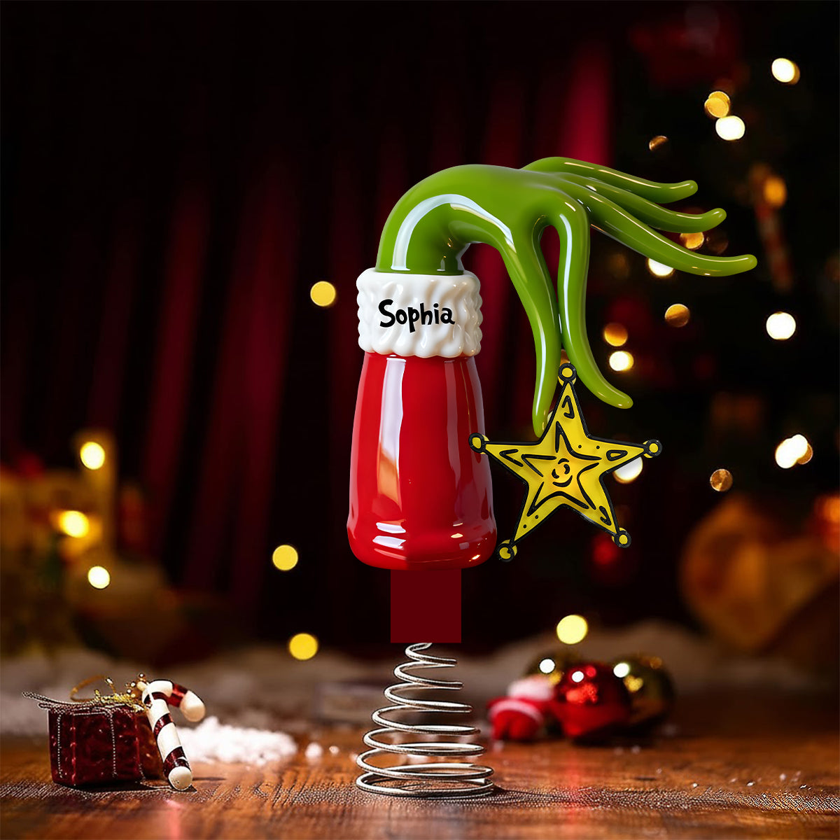 Grinchmas 2025 - Étole de Noël personnalisée avec guirlande lumineuse LED pour sapin de Noël