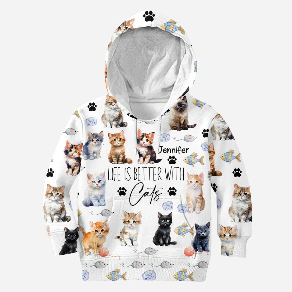 La vie est plus belle avec des chats - T-shirt personnalisé avec un motif chat.