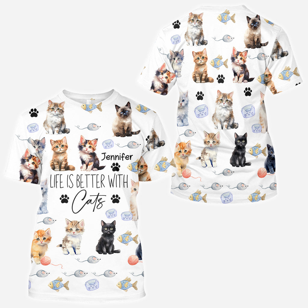 La vie est plus belle avec des chats - T-shirt personnalisé avec un motif chat.