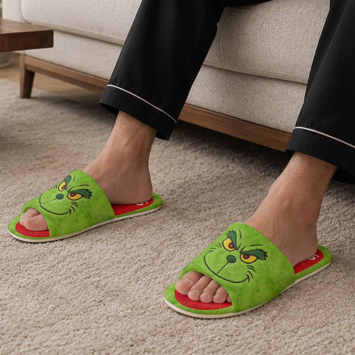 Merry Grinchmas - Personalized Stole Christmas Open-Toe Slippers