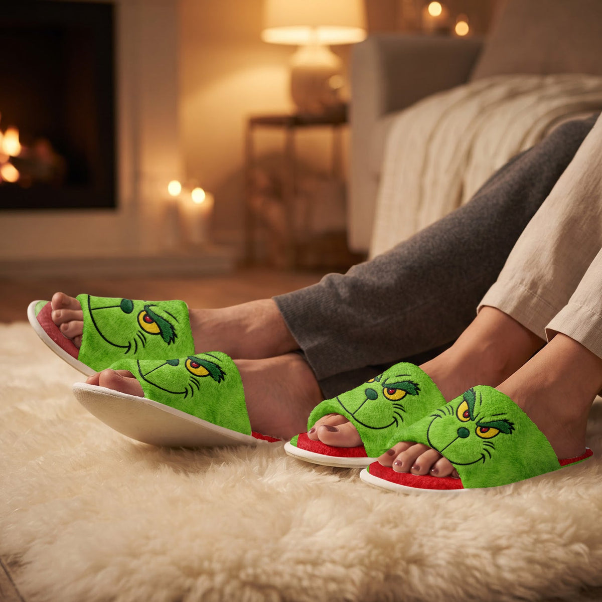 Merry Grinchmas - Personalized Stole Christmas Open-Toe Slippers