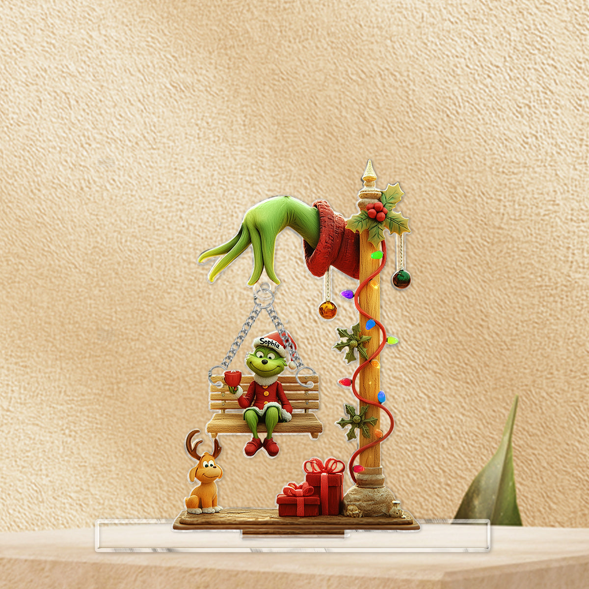 Joyeux Grinchmas - Étole de Noël personnalisée avec breloque