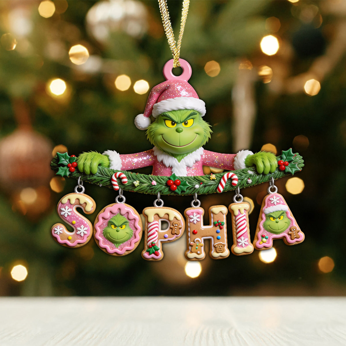 Grinchmas Name Letter - Personalized Stole Christmas Ornament With Charm