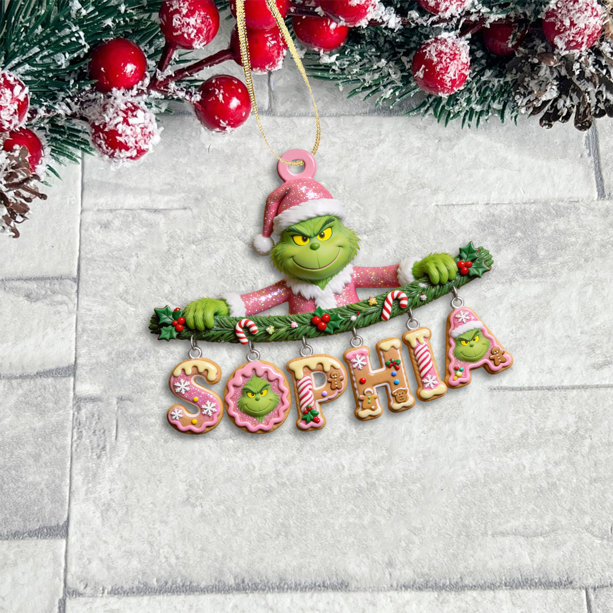 Grinchmas Name Letter - Personalized Stole Christmas Ornament With Charm