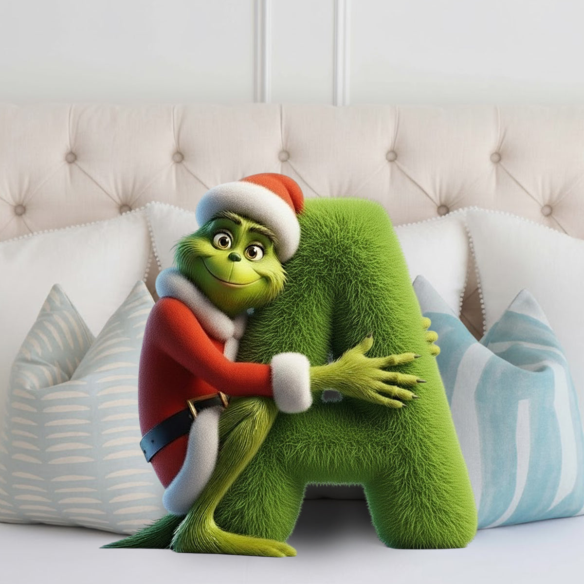 Film de Noël Green Monster Alphabet - Coussin en fausse fourrure personnalisé en forme d'étole de Noël