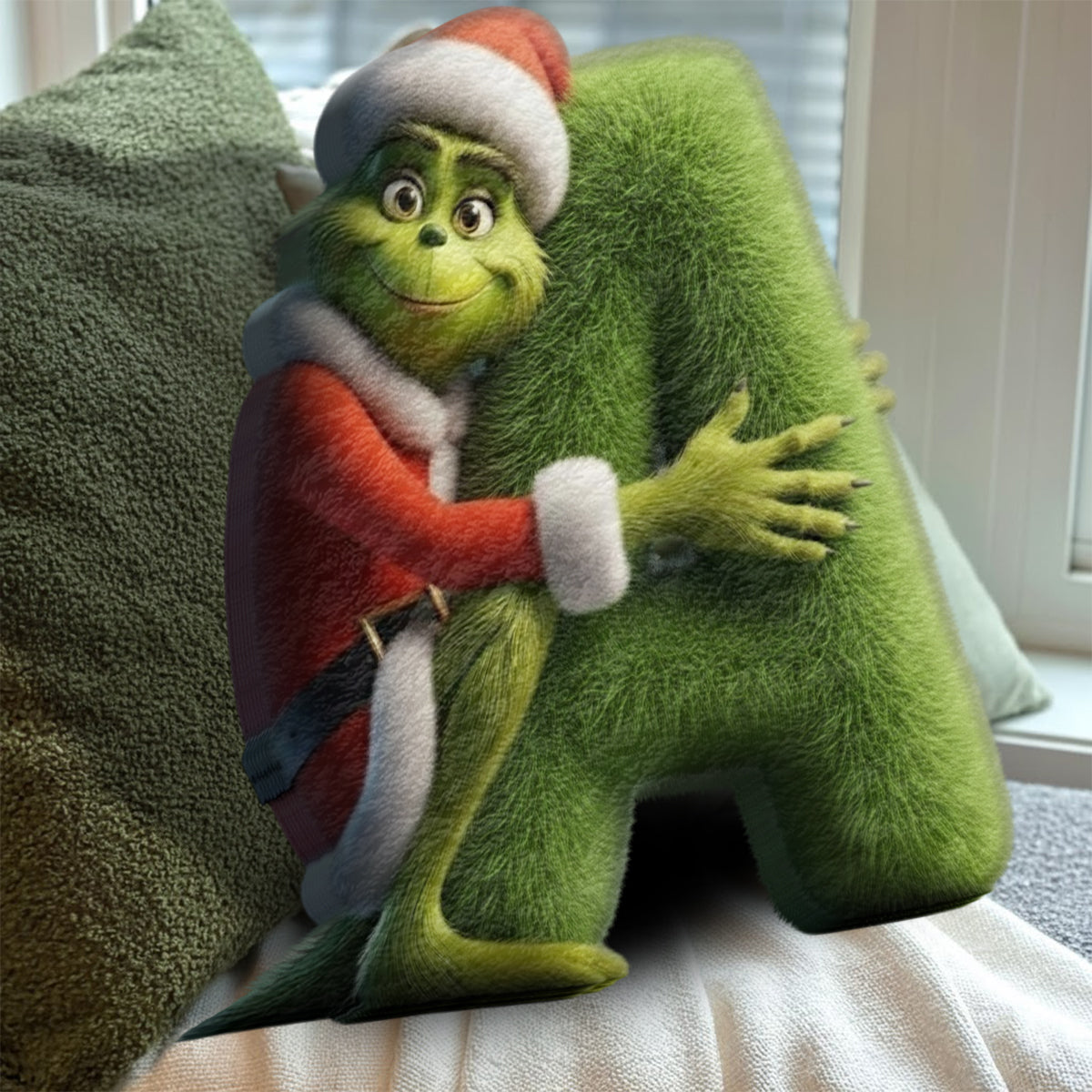 Film de Noël Green Monster Alphabet - Coussin en fausse fourrure personnalisé en forme d'étole de Noël