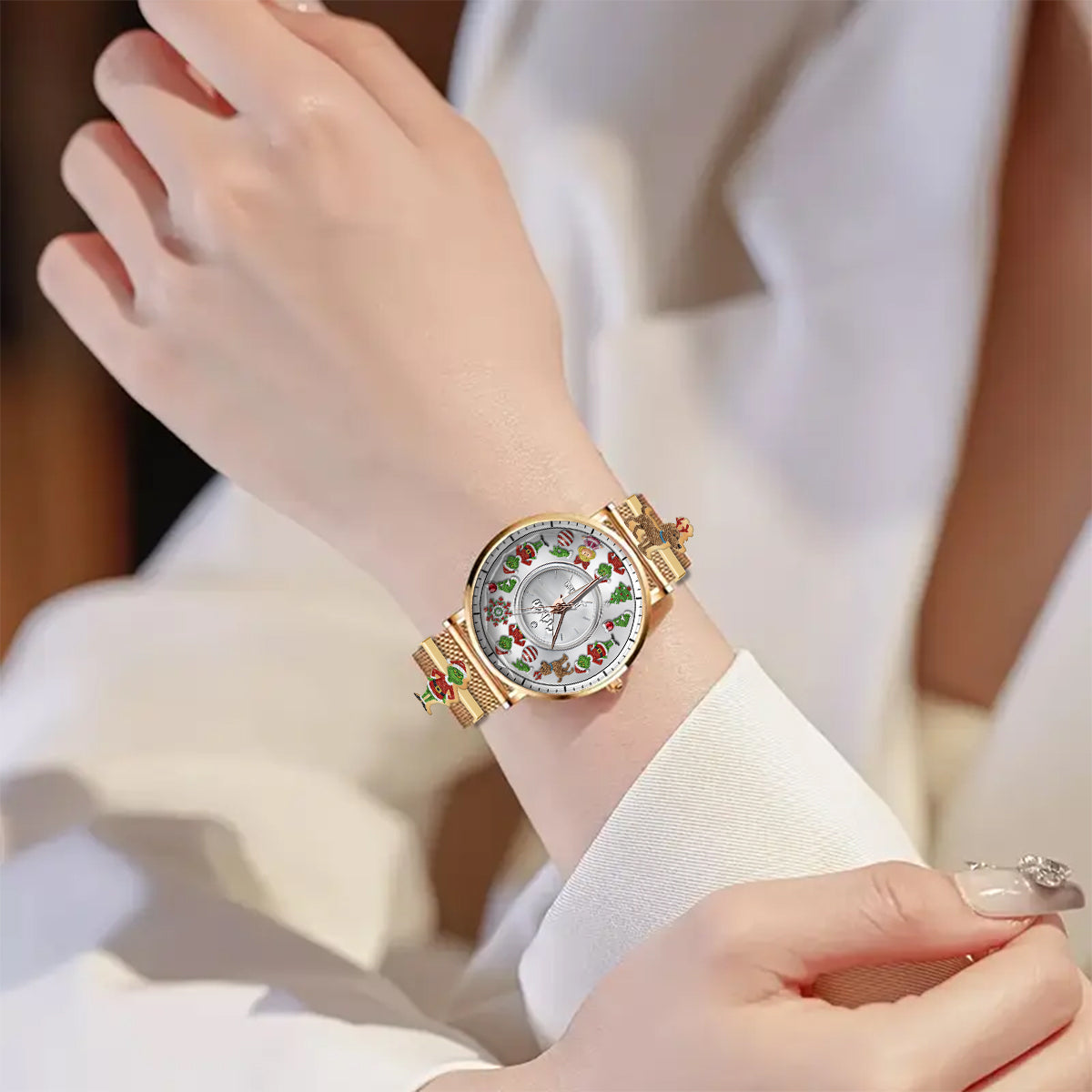 Joyeux Noël - Étole de Noël personnalisée pour femme - Montre-bracelet 