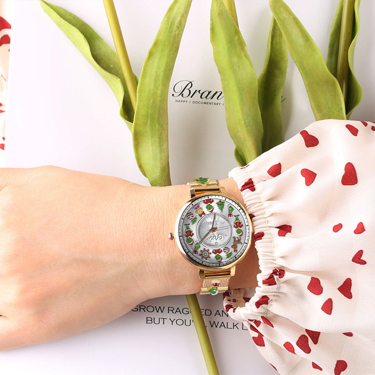 Joyeux Noël - Étole de Noël personnalisée pour femme - Montre-bracelet 