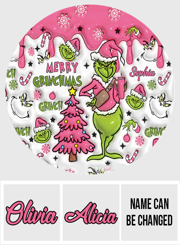 Joyeux Grinchmas - Tapis rond de Noël personnalisé avec étole