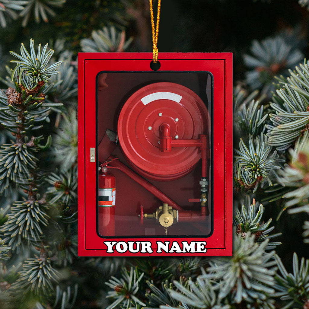 Boîte rouge camion de pompiers - Ornement de Noël personnalisé pompier (Impression recto verso)