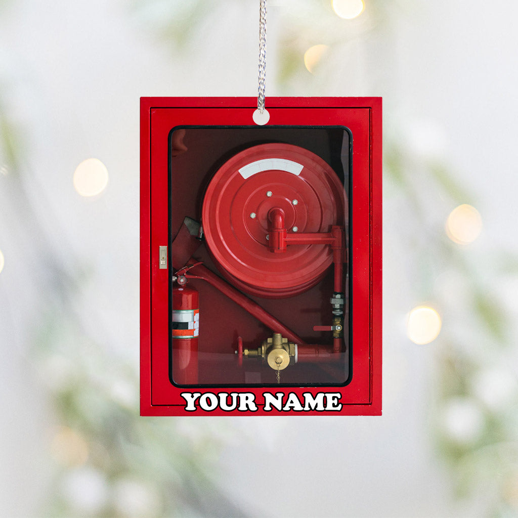 Boîte rouge camion de pompiers - Ornement de Noël personnalisé pompier (Impression recto verso)