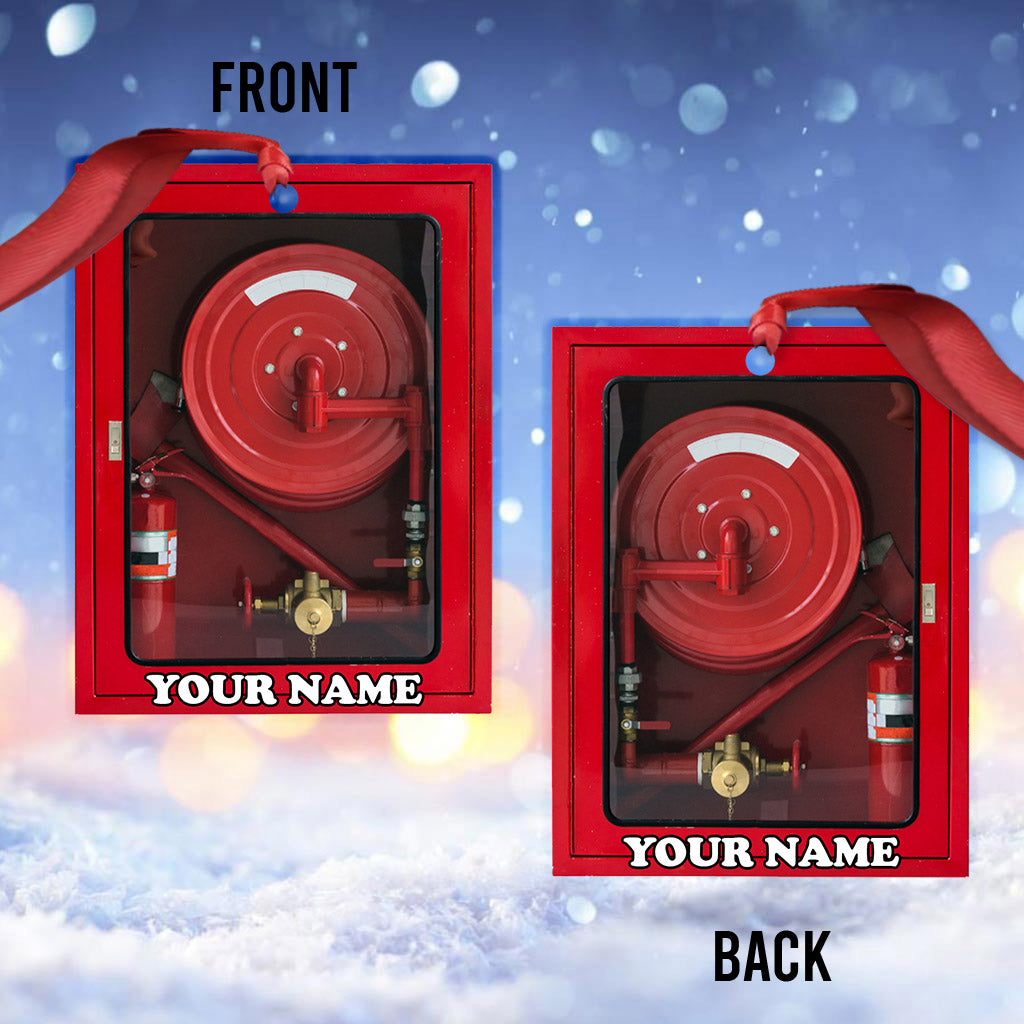 Boîte rouge camion de pompiers - Ornement de Noël personnalisé pompier (Impression recto verso)