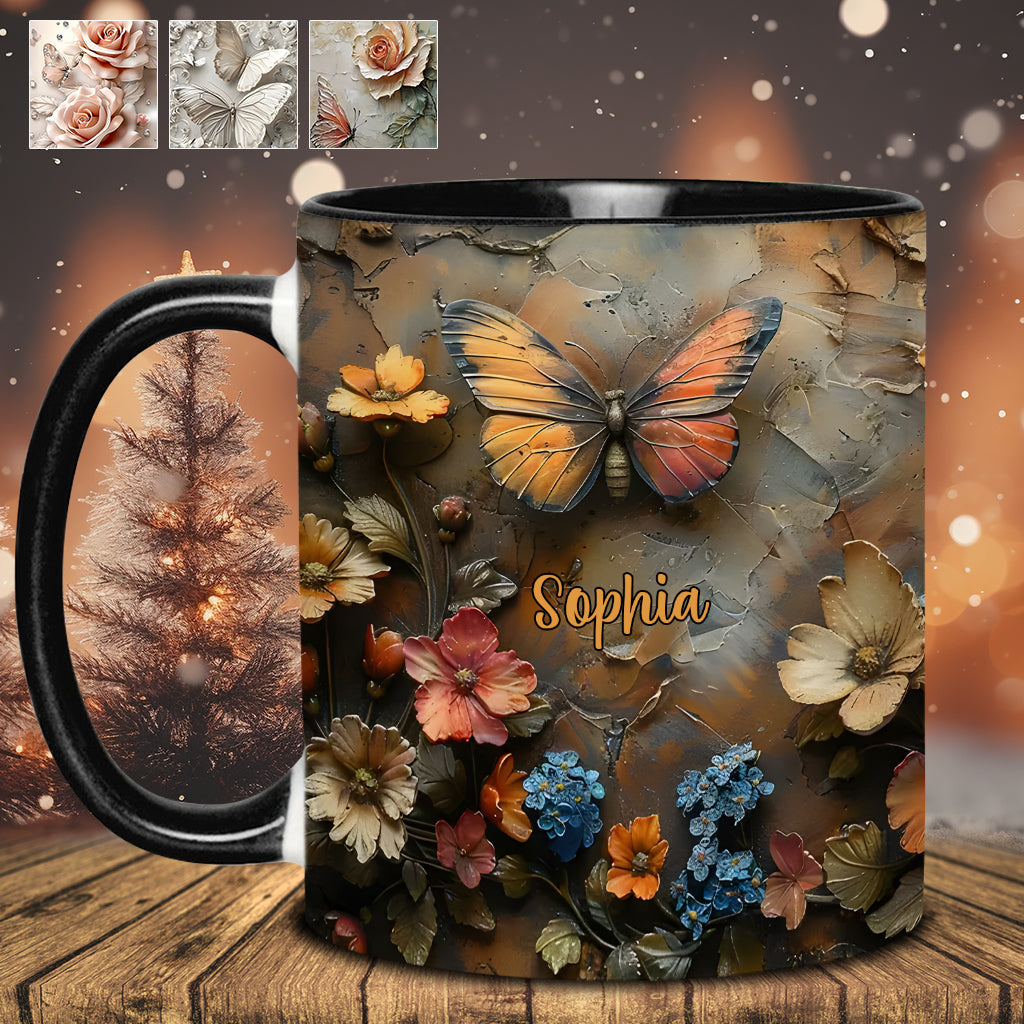 Mug personnalisé à motif papillon - Rose et papillon chics