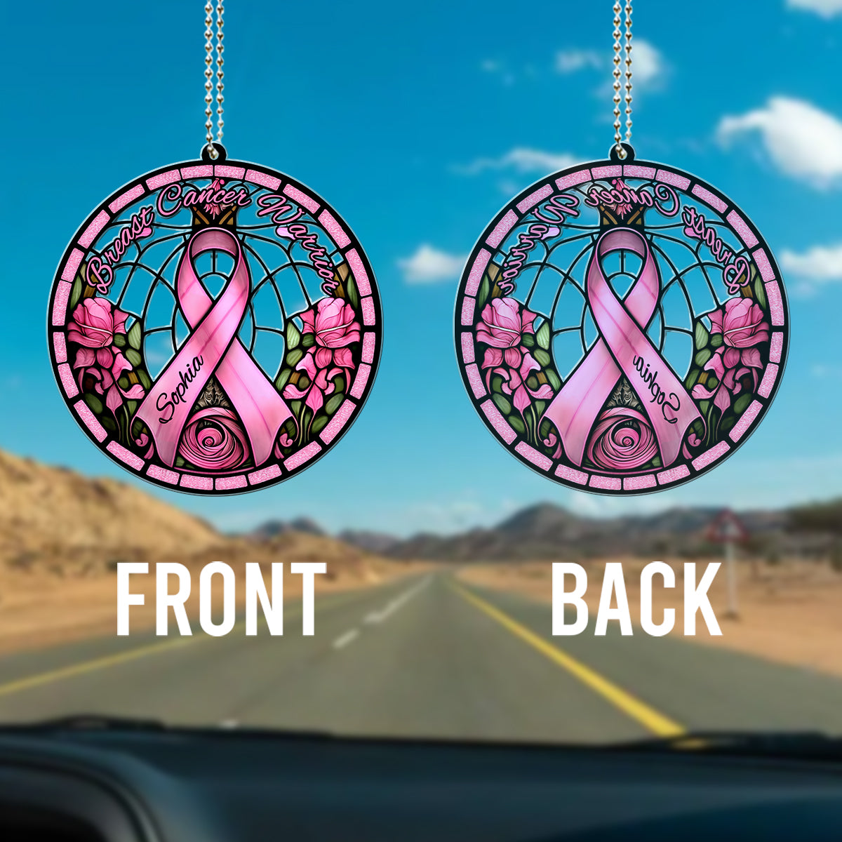 Breast Cancer Warrior - Personalized Breast Cancer Awareness Custom Shaped Car Ornament