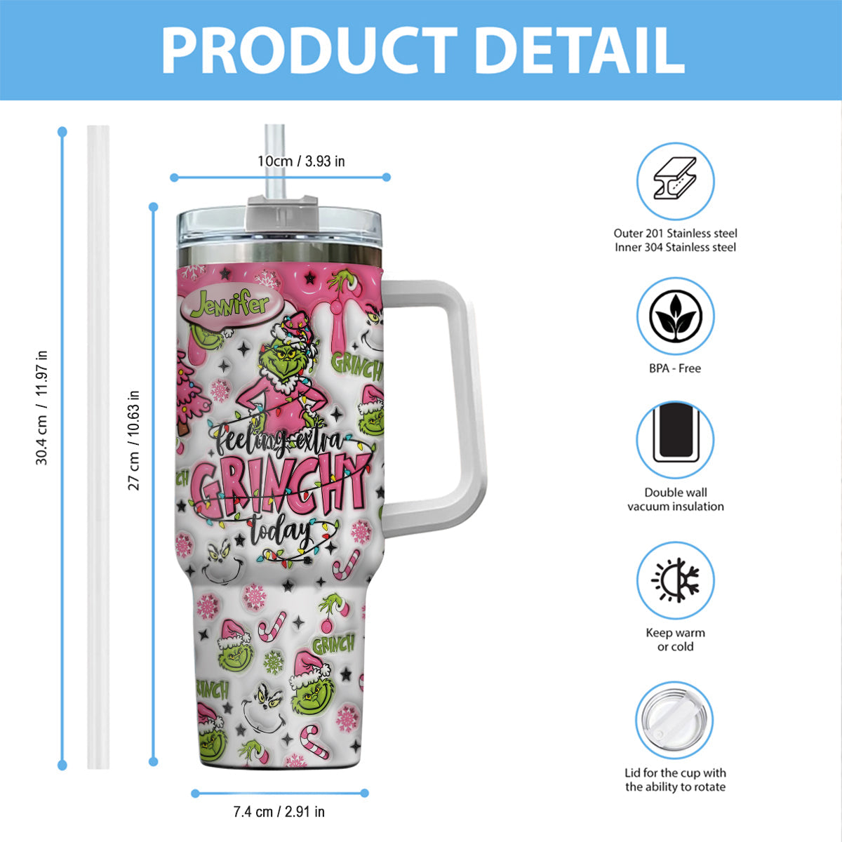 Any Name - Personalized Stole Christmas Tumbler With Handle