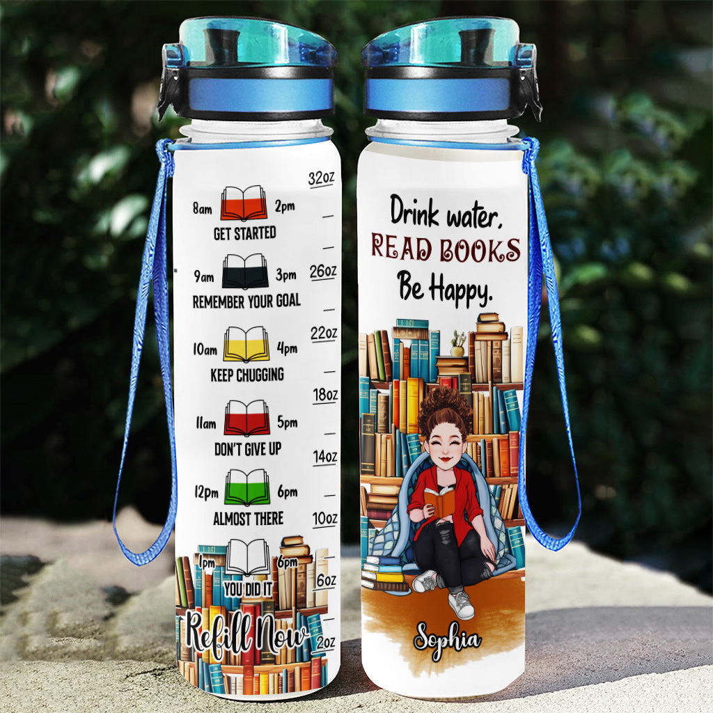 Lire le livre « Soyez heureux » - Gourde personnalisée avec suivi de l'hydratation