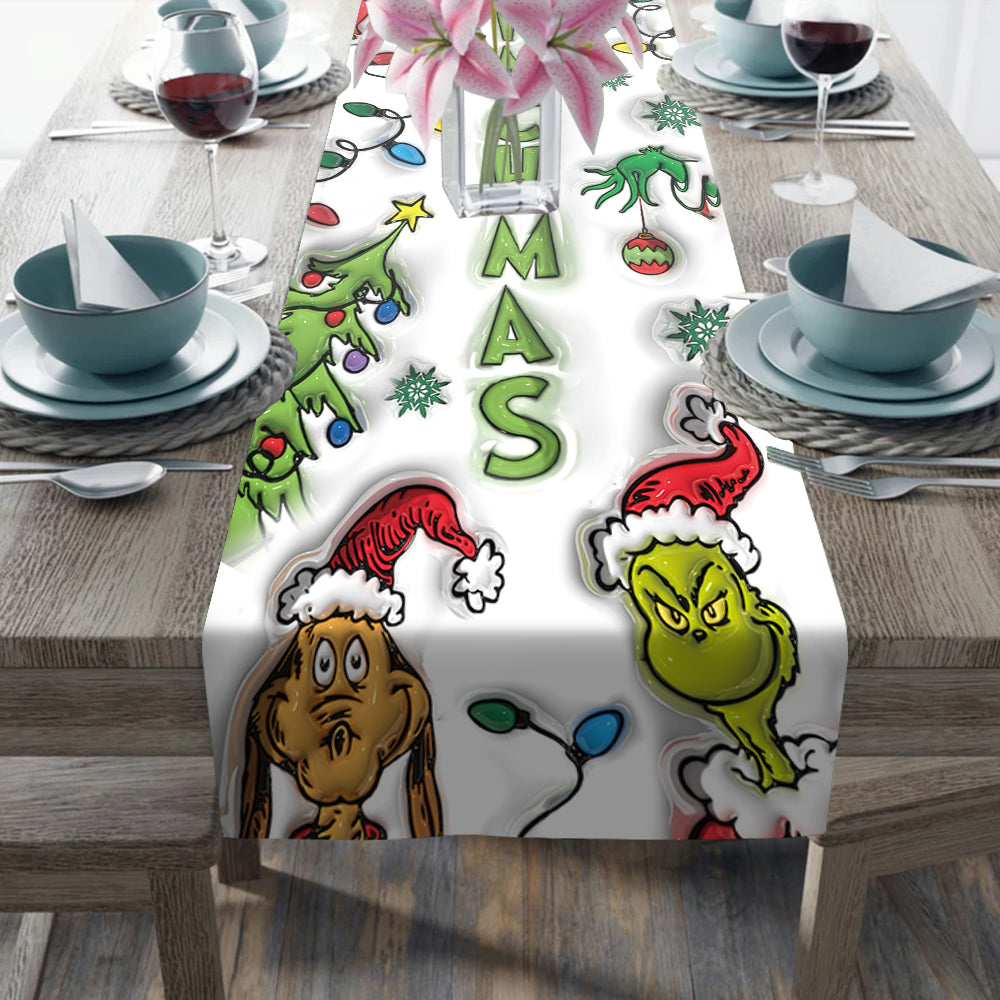 Joyeux Grinchmas - Chemin de table de Noël personnalisé avec étole