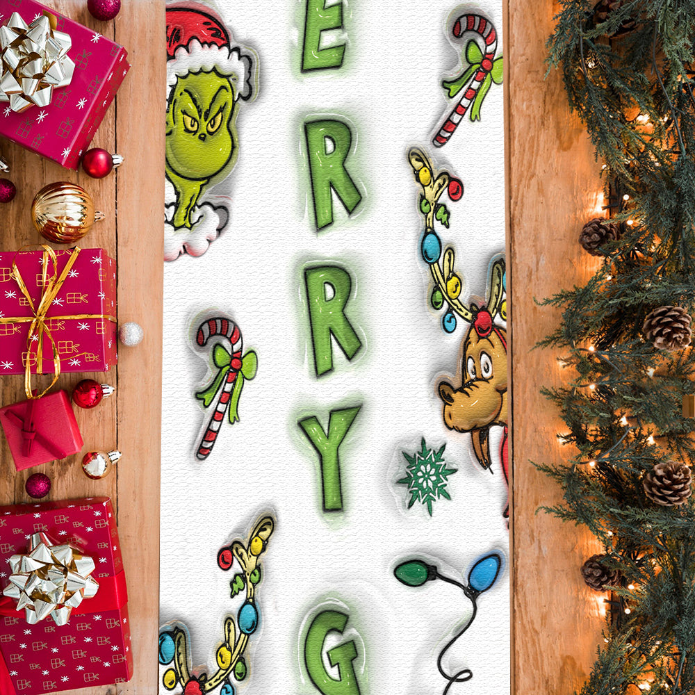 Joyeux Grinchmas - Chemin de table de Noël personnalisé avec étole