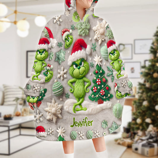 Merry Grinchmas - Personalized Stole Christmas Blanket Hoodie
