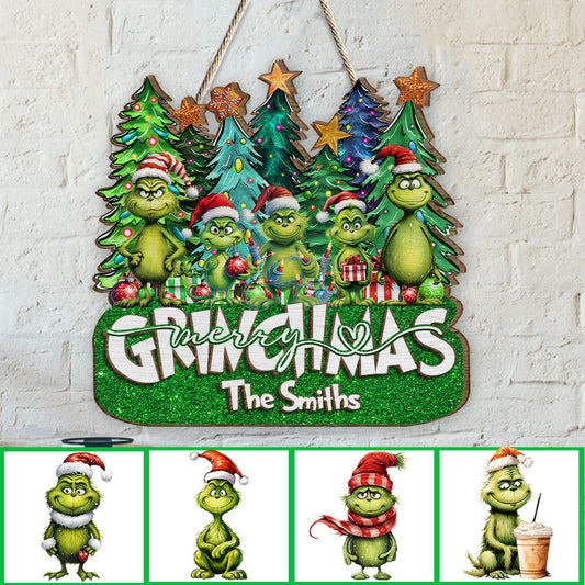 Joyeux Grinchmas - Plaque en bois personnalisée « Étole de Noël » à 2 couches