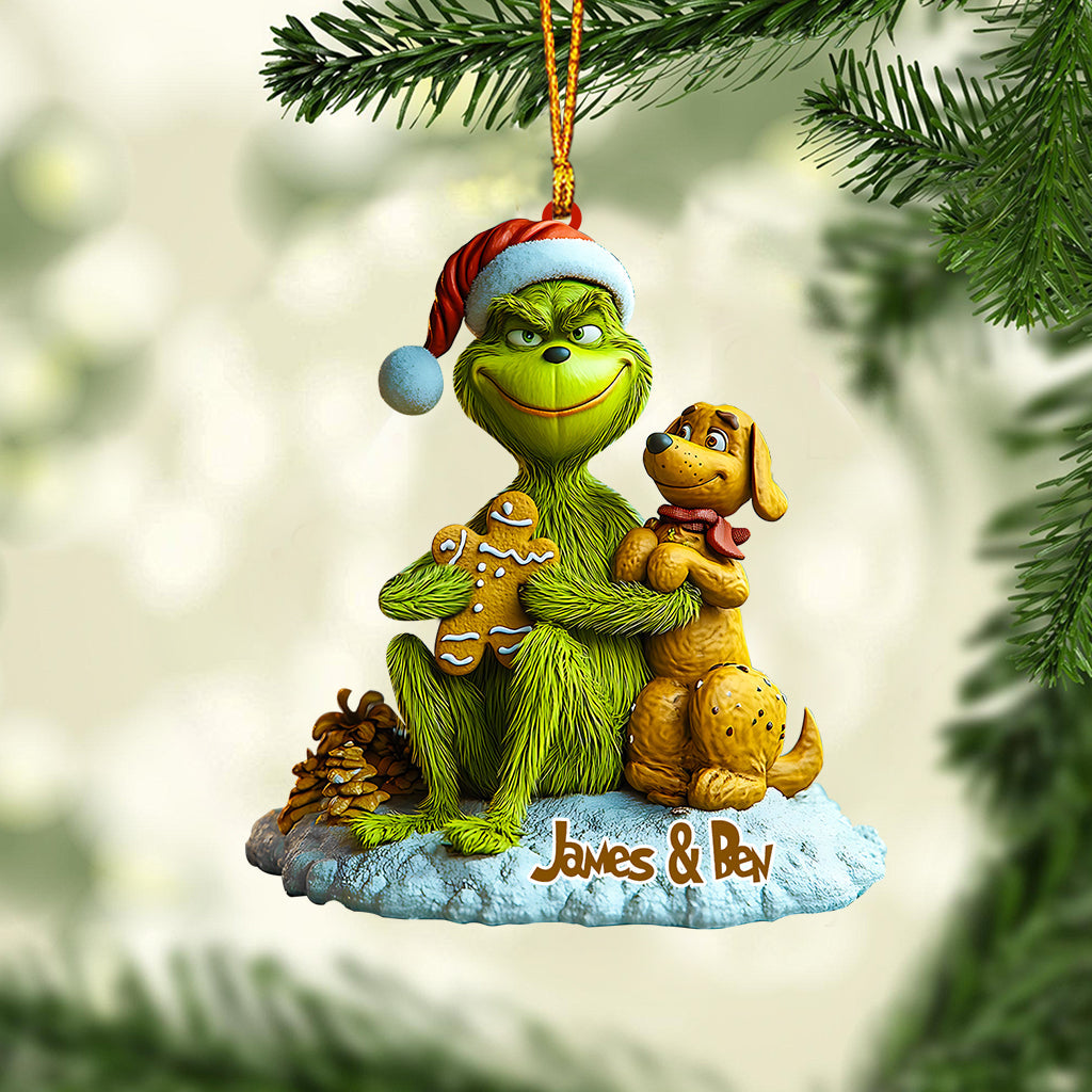 Green Monster Loves Dogs - Personalized Stole Christmas Ornament
