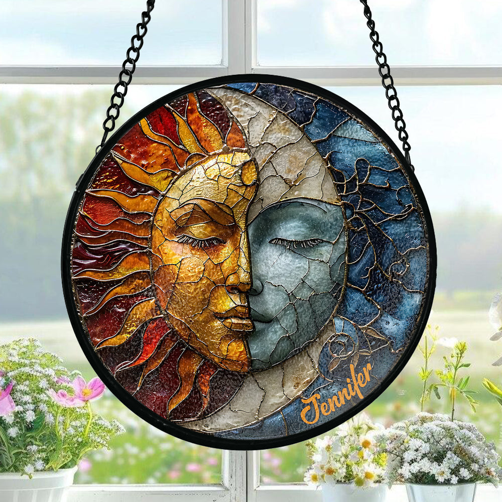 Vivre au rythme du soleil, aimer au rythme de la lune - Attrape-soleil hippie personnalisé en vitrail