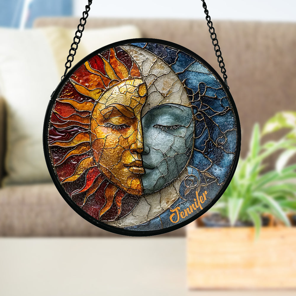 Vivre au rythme du soleil, aimer au rythme de la lune - Attrape-soleil hippie personnalisé en vitrail