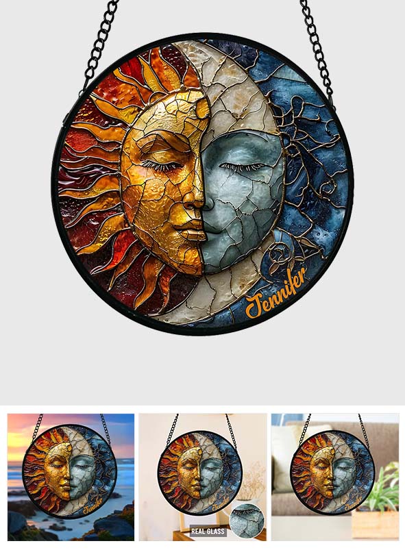 Vivre au rythme du soleil, aimer au rythme de la lune - Attrape-soleil hippie personnalisé en vitrail