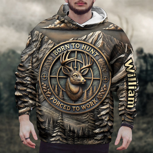 Né pour chasser, forcé de travailler - T-shirt de chasse personnalisé