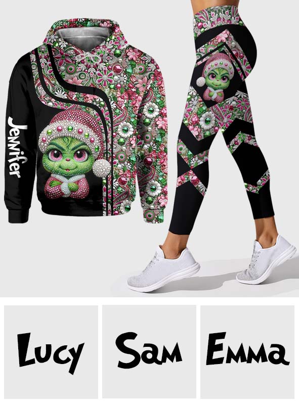 Joyeux Grinchmas ! - Sweat à capuche et legging personnalisés avec étole de Noël