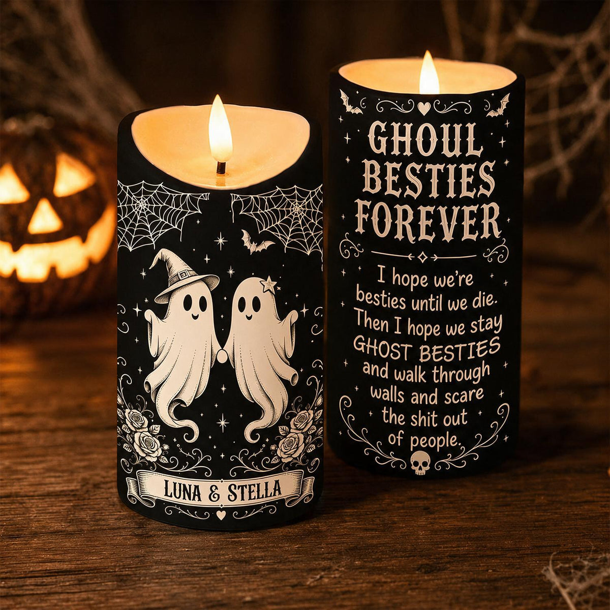 Ghoul Besties Forever Personalized LED Candle - Funny Ghost Halloween Gift for Best Friends & Work Bestie