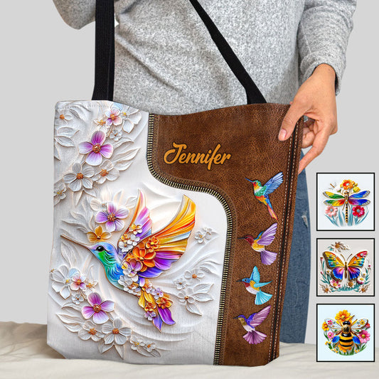 Magnifique sac fourre-tout de jardinage personnalisé avec motif colibri, libellule et papillon