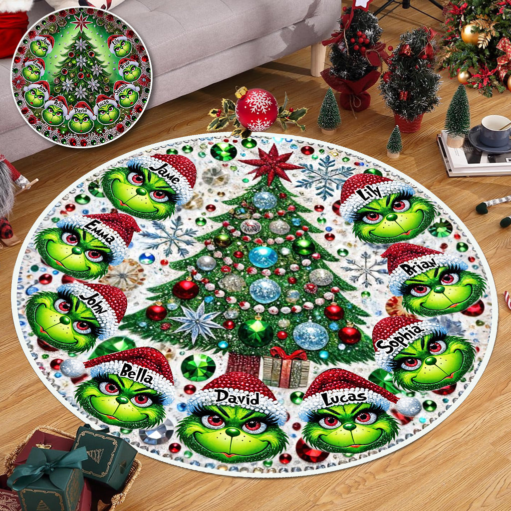 Joyeux Grinchmas - Tapis rond de Noël personnalisé avec étole