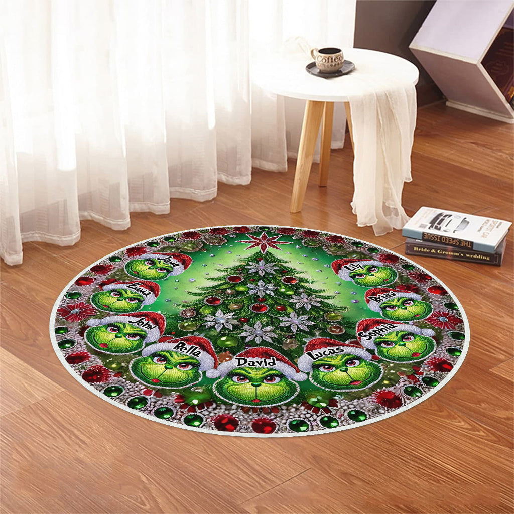 Joyeux Grinchmas - Tapis rond de Noël personnalisé avec étole