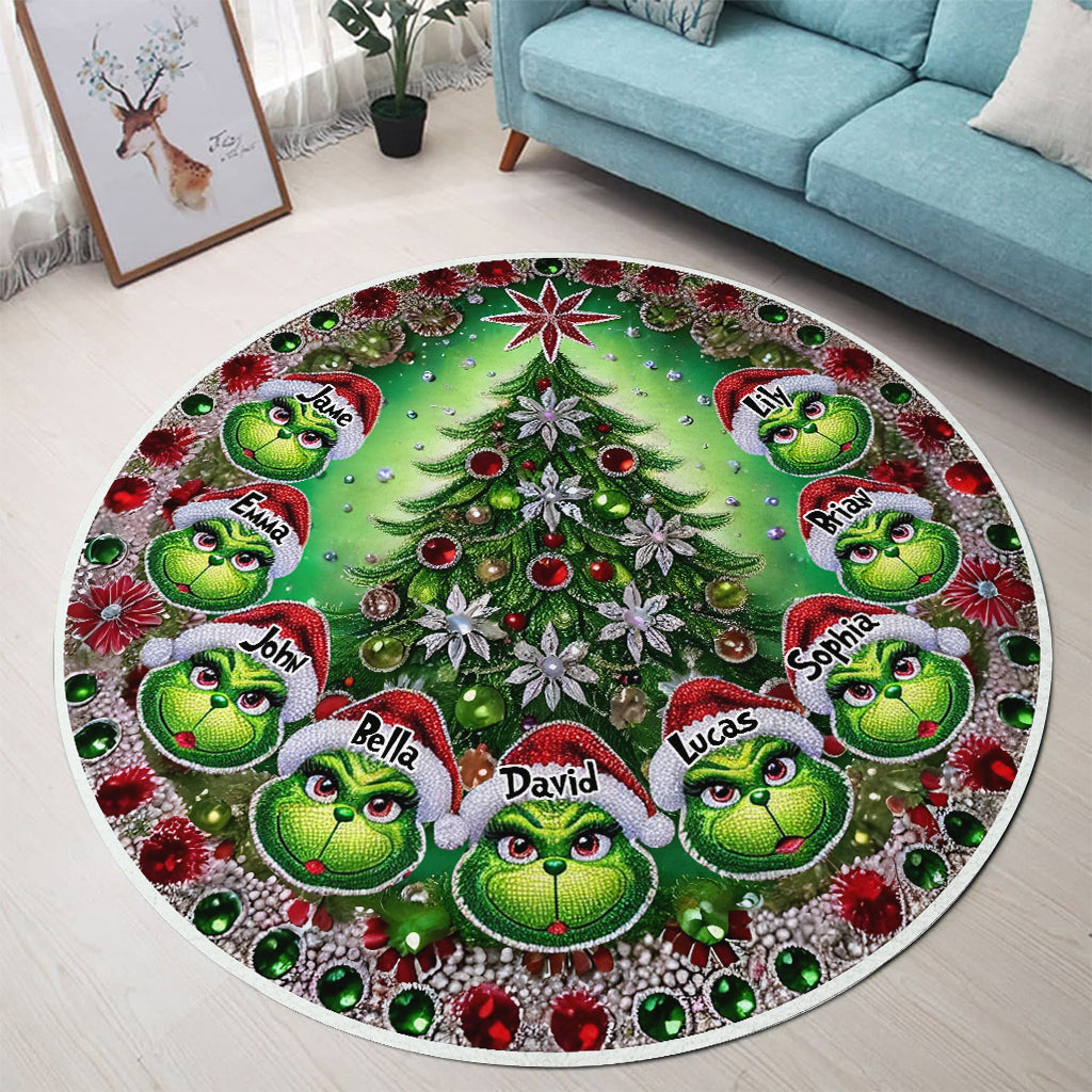 Joyeux Grinchmas - Tapis rond de Noël personnalisé avec étole