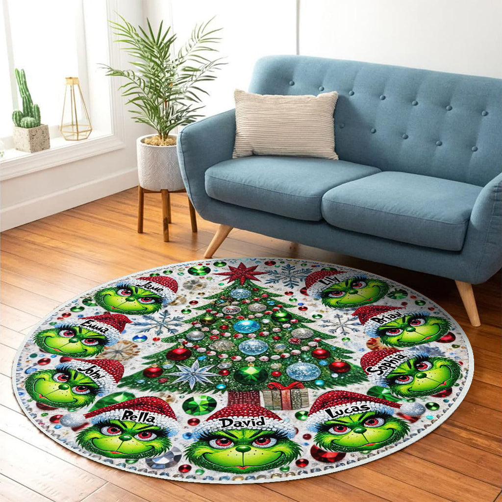 Joyeux Grinchmas - Tapis rond de Noël personnalisé avec étole