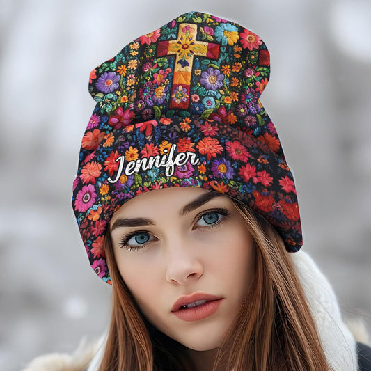 Floral Cross - Personalized Christian Beanie Hat