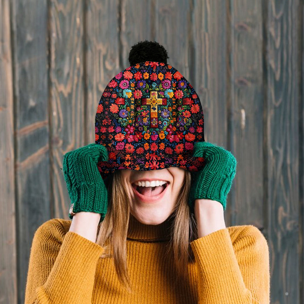 Floral Cross - Personalized Christian Beanie Hat