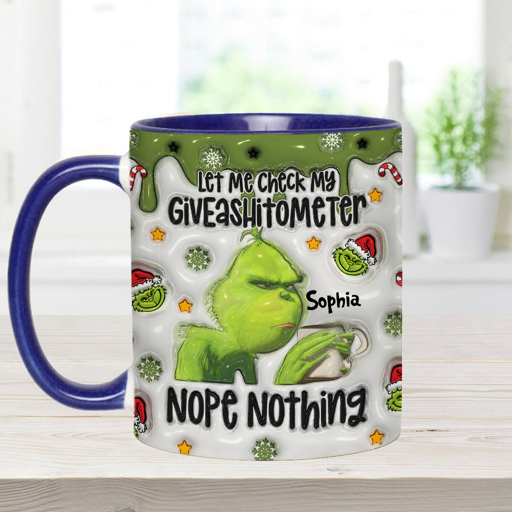 Laissez-moi vérifier mon Giveashitomètre : rien à faire ! – Mug personnalisé « Étole de Noël »